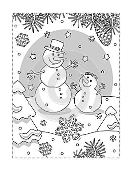 Best friends coloring page with two snowmen