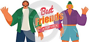Best friends day. Friendship between man and woman. Template for banner with text inscription photo
