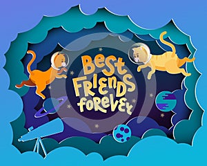 Best Friends Forever. Greeting card in paper cut style.
