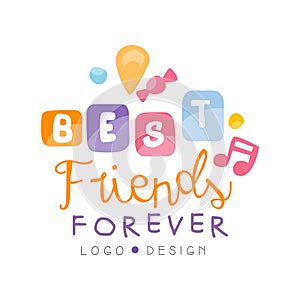 Best friends forever logo design, Happy Friendship Day label for banner, poster, greeting card, t-shirt vector