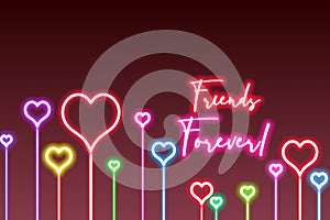 Best Friends forever Neon art with decorative heart elements in multiple colors.