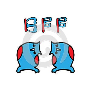 Best friends forever. Two owl friends leaned towards each other. Lettering phrase BFF