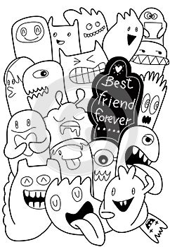 Best Friends Funny Cartoon Doodle Set