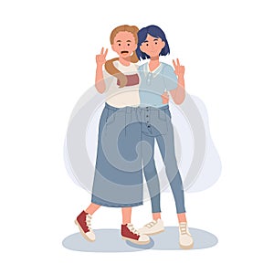 Best Friends Girls. friends hug together.Best friends together. vector illustration