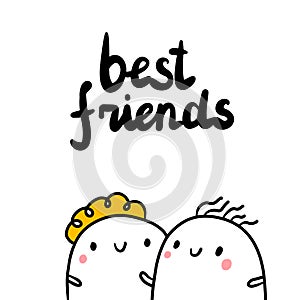 Best friends hand drawn illustration with cute female friendship