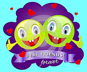 Best friends smiling faces. Vector design. Concept