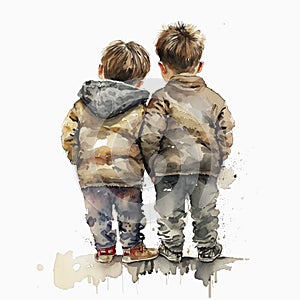 Best Friends Watercolor Besties: Two boys Sharing a Special Friendship AI Generated