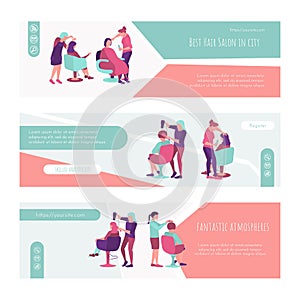 Best hair salon website interface set. flat vector illustration