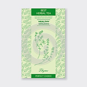 Best herbal tea.Vector Thyme packaging design or label.