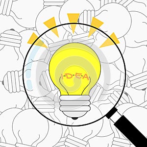 The best idea light bulb found among many broken light bulbs. background vector design.