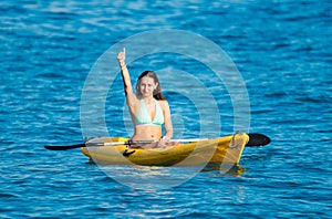 Best kanu kayak trip ever, happy young woman