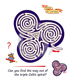 Best labyrinths. Can you find the way out of the triple Celtic spiral? Logic puzzle game. Brain teaser book with maze. Kids