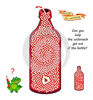 Best labyrinths. Can you help the cockroach get out of the bottle? Find the way. Logic puzzle game. Brain teaser book with maze.