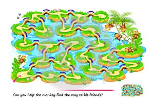 Best labyrinths. Can you help the monkey find the way to his friends? Logic puzzle game. Brain teaser book with maze. Educational