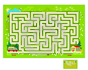Best labyrinths. Can you help the school bus find the way to the school building? Logic puzzle game. Brain teaser book with maze