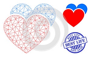 Best Life Grunge Seal Stamp and Web Network Love Hearts Vector Icon
