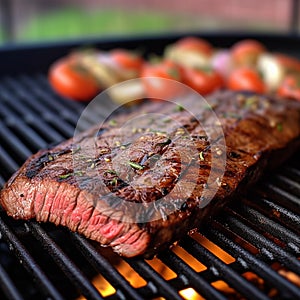 The best looking steak in the entire world, it is perfectly seasoned and had a delicious looking sauce on it