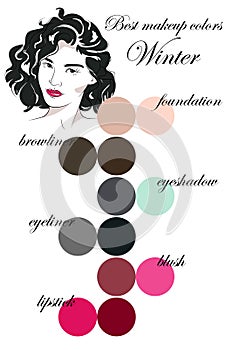 Best makeup colors for winter type of appearance. Seasonal color analysis palette