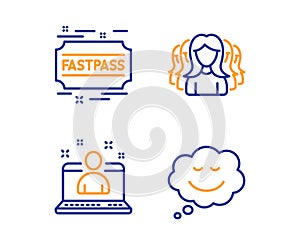 Best manager, Fastpass and Women group icons set. Speech bubble sign. Vector