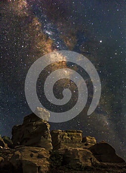 The best Milky Way galaxy appears above the rocks pile