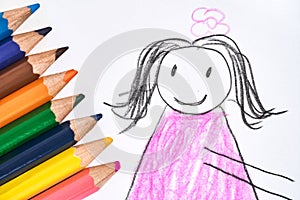 For the best mom ever. Close up shot of a colorful child drawing for Mothers day and colored pencils