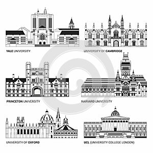 Best National Universities. Flat Buildings of Yale, Oxford, Harvard and Cambridge, Princeton and UCL University College