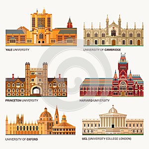 Best National Universities. Flat Buildings of Yale, Oxford, Harvard and Cambridge, Princeton and UCL University College