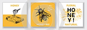 Best natural honey. Vector illustration emblem or logo template.