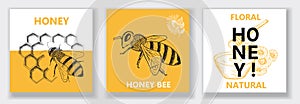 Best natural honey. Vector illustration emblem or logo template.