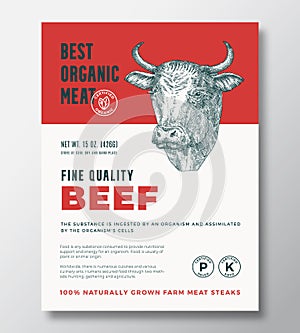 Best Organic Meat Abstract Vector Packaging Design or Label Template. Farm Grown Beef Steaks Banner. Modern Typography