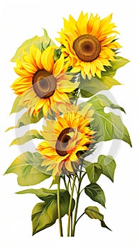 The best photo of sunflowers that are beautiful and realistic on a white background, 8k