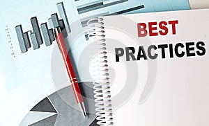 BEST PRACTICES text on notebook on chart background