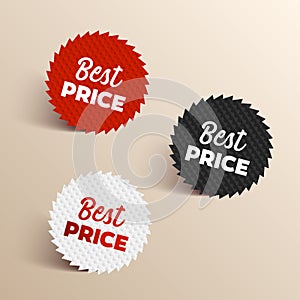 Best price color banners. Black, red and white colored best price icons.