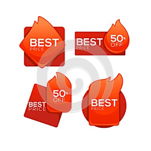 Best Price, hot deal, shine and glossy vector flame banner, temp