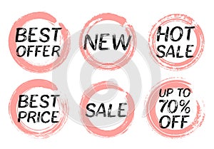 Best price hot offer discount sale labels set. Tag stamps, promo badge, sticker off templates.