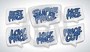 Best price, super price, hot price - sale speech bubble stickers set