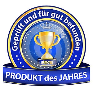 Best product on the market - blue and golden award ribbon designed for the German retail market