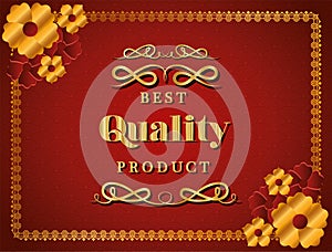 Best quality product with gold ornament frame and flowers vector design