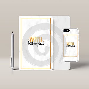 With best regards. christmas branding phone case, notepad, card