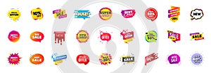Best sale offer banners. Discounts price deal stickers. Special offer 3d bubble. Promotion sale tag coupons. Vector