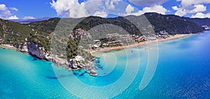 Best scenic beaches of Corfu island - aerial panoramic view of Glyfada, Greece