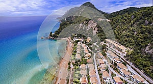 Best scenic beaches of Corfu island - Glyfada, aerial drone view