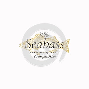 The Best Sea Bass Abstract Vector Sign, Symbol or Logo Template. Elegant Seabass Fish Drawing Sketch with Classy Retro