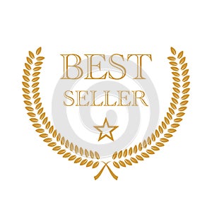 Best seller award icon badge, top quality logo, premium emblem stamp with laurel wreath