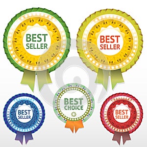 Best seller and choice labels with ribbon