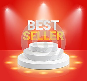 Best seller display stand podium with spotlight vector illustrations