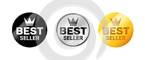 Best seller golden badge sticker sign. Vector best seller reward emblem certified winner stamp icon.