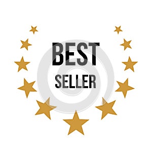 Best seller icon badge, label award seal stamp with gold stars and best seller text