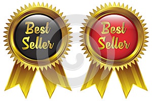 Best Seller icon gold frame & ribbon on red & Black background