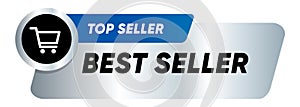 Best seller label emblem sticker tag symbol silver shopping cart popular product